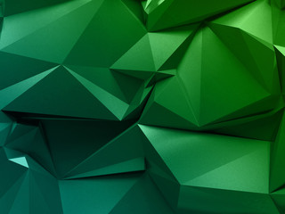 Wall Mural - 3d abstract faceted background, low polygonal texture, emerald green geometrical pattern, crystal wallpaper