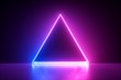 3d render, blue pink neon triangular frame, triangle shape, empty space, ultraviolet light, 80's retro style, fashion show stage, abstract background