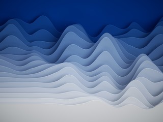 Wall Mural - 3d render, abstract paper shapes background, sliced layers, waves, hills, equalizer