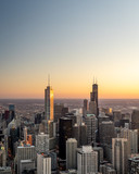 Fototapeta  - Aerial View of the Chicago Skyline at Sunset