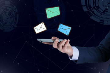 man hand phone with message