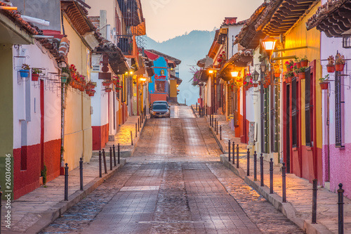 Beautiful streets and colorful facades of San Cristobal de las Casas in Chiap...