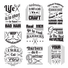quote typographical background about hair and barber with illustration of vintage scissors. vector t