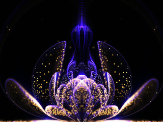 Wall Mural - Dark blue and gold fractal flower, digital artwork for creative graphic design