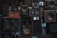 Wall Of Vintage Loudspeakers, Background. 