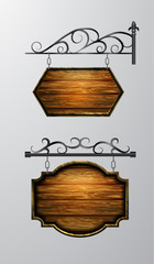 Wall Mural - hanging, wooden Board vector, wooden object for text.