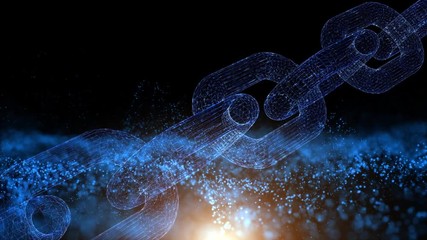 Abstract shiny 3d blockchain chain rotation. Concept business programming code motion background.
