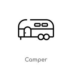 Wall Mural - outline camper vector icon. isolated black simple line element illustration from camping concept. editable vector stroke camper icon on white background