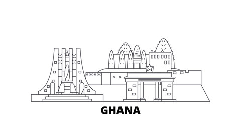 Ghana flat travel skyline set. Ghana black city vector panorama, illustration, travel sights, landmarks, streets.