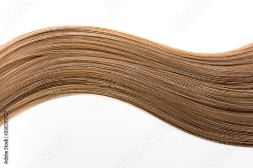 Piece Of Beautiful Shiny Blonde Hair On White Isolated Background