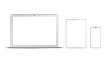 Set Of White Devices: Laptop, Tablet And Phone. Vector