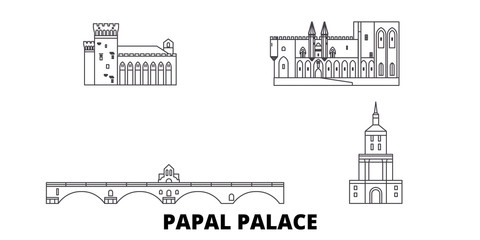 Wall Mural - France,Papal Palace, Episcopal Ensemble Avignon Bridge flat travel skyline set. France,Papal Palace, Episcopal Ensemble Avignon Bridge black city vector panorama, illustration, travel sights