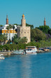 Golden tower (Torre del Oro) along the Guadalquivir river in Sevilla in a beautiful summer day, Spain