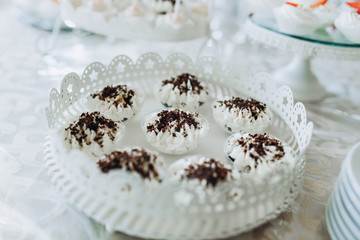 Wall Mural - Sweet desserts on a festive buffet. Desserts for the holiday. Sweets at the restaurant.