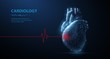 Heart. Abstract 3d vector human heart isolated on blue with red cardio puls line.
