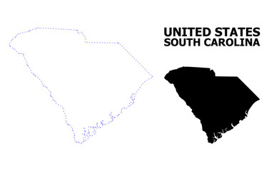 Vector Contour Dotted Map of South Carolina State with Caption