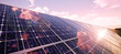 Colorful panoramic landscape: solar power plants.  ( 3D rendering computer digitally generated illustration.)