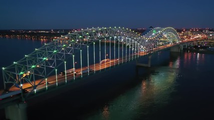 Wall Mural - Aerial of the Memphis Hernando de Soto Bridge at Dusk toward Downtown