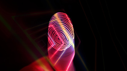 businessman login with fingerprint scanning technology. security system concept