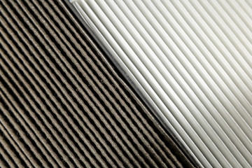 Close up, clean and dirty cabin air filter for car. car air filter texture and background