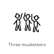 Outline Three Musketeers Vector Icon. Isolated Black Simple Line Element Illustration From Literature Concept. Editable Vector Stroke Three Musketeers Icon On White Background