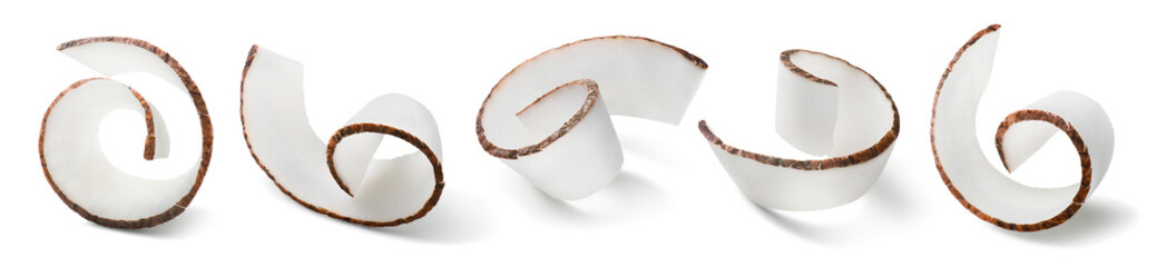 Wall Mural - coconut curl slices options isolated on white background