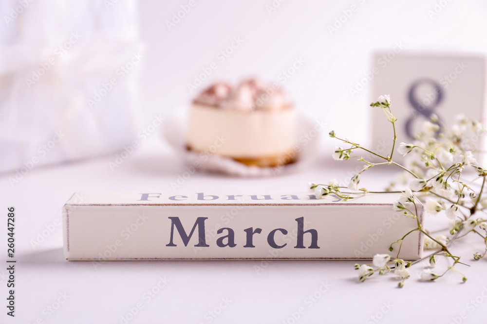 Festive composition for International Women's Day on white background