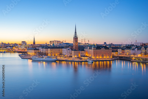 Night view of Stockholm city skyline old town in Sweden Canvas Print
