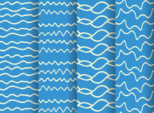 A Set Of Four Organic Hand Drawn Lines Repeating Patterns In Modern Color Palette For Textile, Fabric, Wallpaper, Backdrops, Covers, Posters And Surface Design Templates. Pattern Swatches At Eps. File