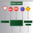 © Aleksandr - Set of road signs and green traffic signs. isolated on transparent background. Vector illustration.