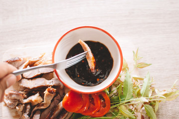 Wall Mural - Thai-Style Grilled Steak With Dry Chili Dipping Sauce