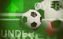 Football Betting. Blur Soccer Ball, Over And Under Text On Green Grass, 3d Illustration