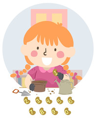 Sticker - Kid Girl Planting Seeds Numbers Illustration