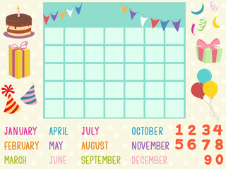 Canvas Print - Calendar Birthday Elements Illustration