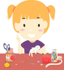 Canvas Print - Kid Girl Doll Making Illustration