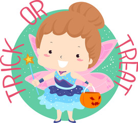 Canvas Print - Kid Girl Trick Or Treat Fairy Costume Illustration