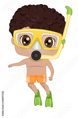 Kid Black Boy Snorkeling Illustration