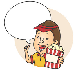 Wall Mural - Man Popcorn Speech Bubble Illustration