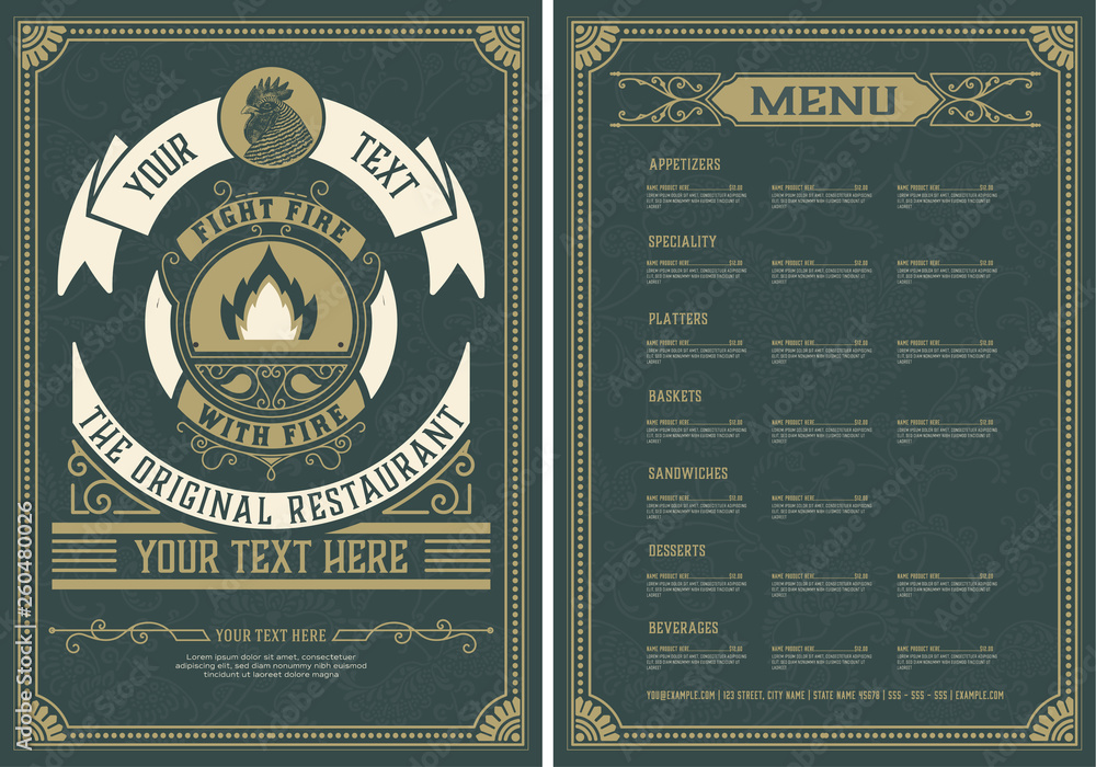 Vintage restaurant menu design template. Vector layered. Stock Vector ...
