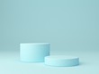 © Mamba Azul - Minimal scene with podium and abstract background. Geometric shape. Blue pastel colors scene. Minimal 3d rendering. Scene with geometrical forms and blue background. 3d render.