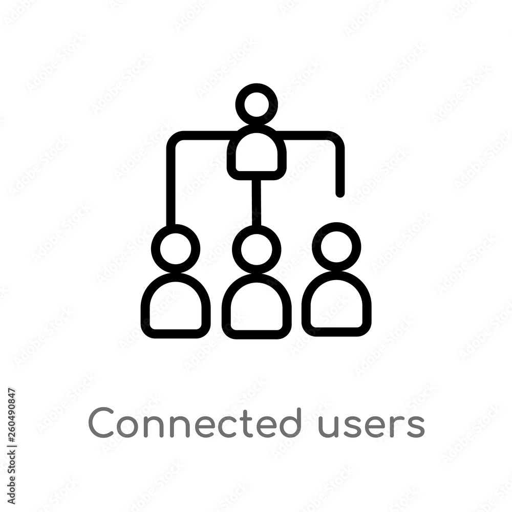 Flow Chart User Icon outline connected users in flow chart vector icon. isolated black ...
