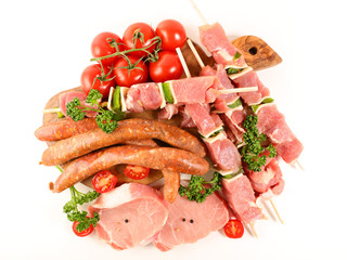 Poster - assorted raw meats isolated on white background
