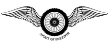 Black And White Vector Image Of A Motorcycle Wheel With Wings. Image On White Background.