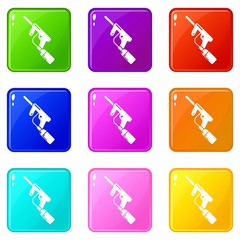 Canvas Print - Paintball gun charging icons set 9 color collection isolated on white for any design