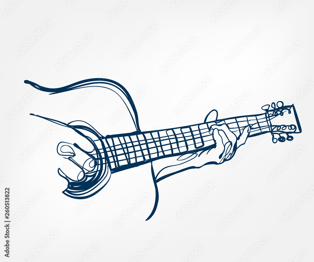hands guitar sketch line vector design music instrument - obrazy, fototapety, plakaty 