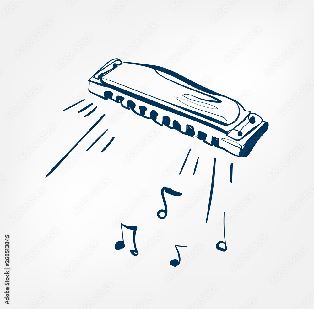 harmonica sketch line vector design music instrument, obrazy, fototapety,  plakaty - BajeczneObrazy.pl