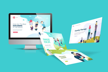 Web design template. Vector illustration concept of website design and development, app development, seo, business presentation, marketing.