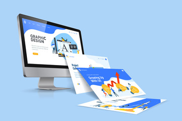 Web design template. Vector illustration concept of website design and development, app development, seo, business presentation, marketing.