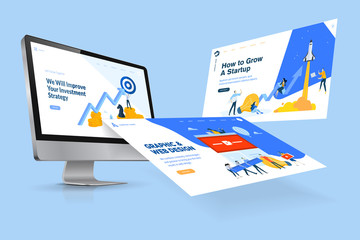 Web design template. Vector illustration concept of website design and development, app development, seo, business presentation, marketing.