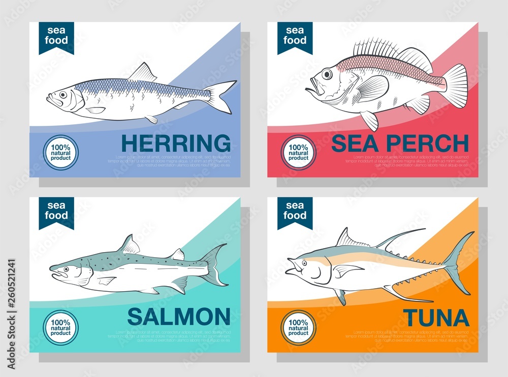 Fish Packet Design Premium Quality Sea Fish Pack. Packaging Design Label. Modern ...